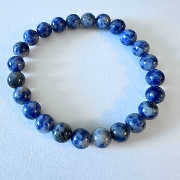 🆕 Natural Lapis Lazuli Beaded Bracelet For Men/Women - 19cm Perimeter 8mm Beads - Picture 5 of 5